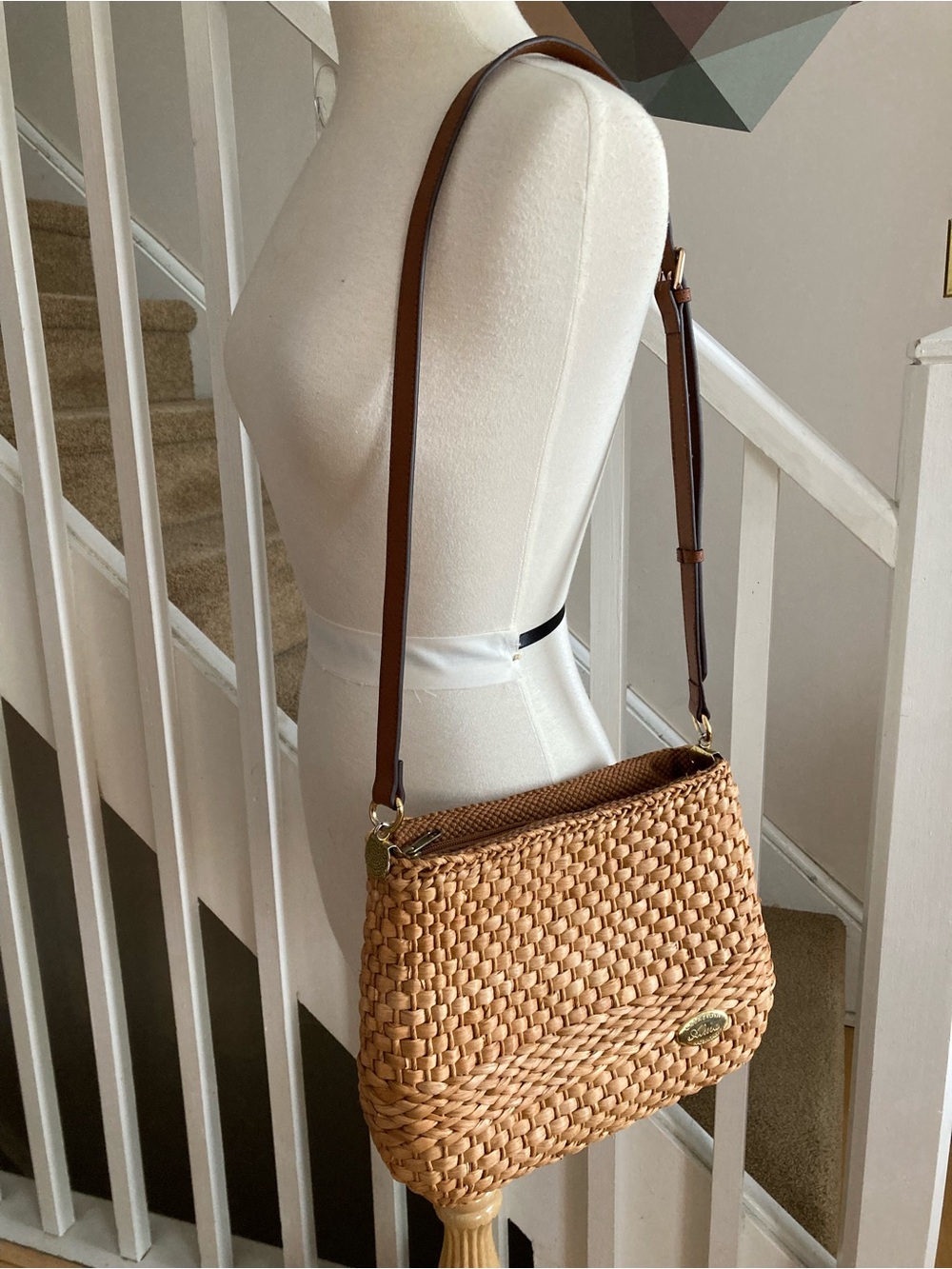 Creazioni Alma Zipper Straw Rattan Shoulder Crossbody Purse Bag Made in Italy